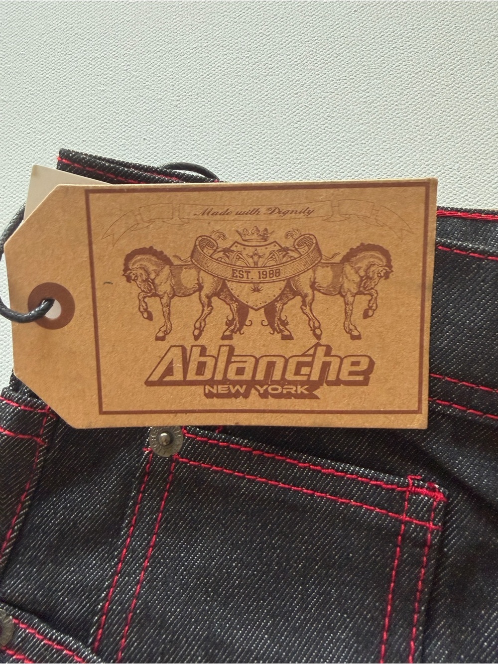 NWT Ablanche Men's Blue Jeans Red Accents Size 42x32 100% Cotton Straight Y2k - Picture 7 of 10
